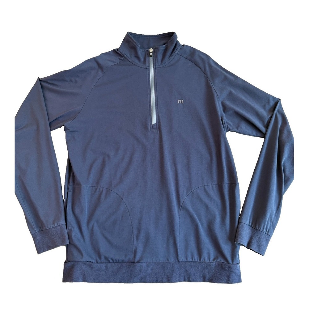 Travis Mathew Zachary 1/4 Zip Golf Pullover with Pockets Blue Men's Large